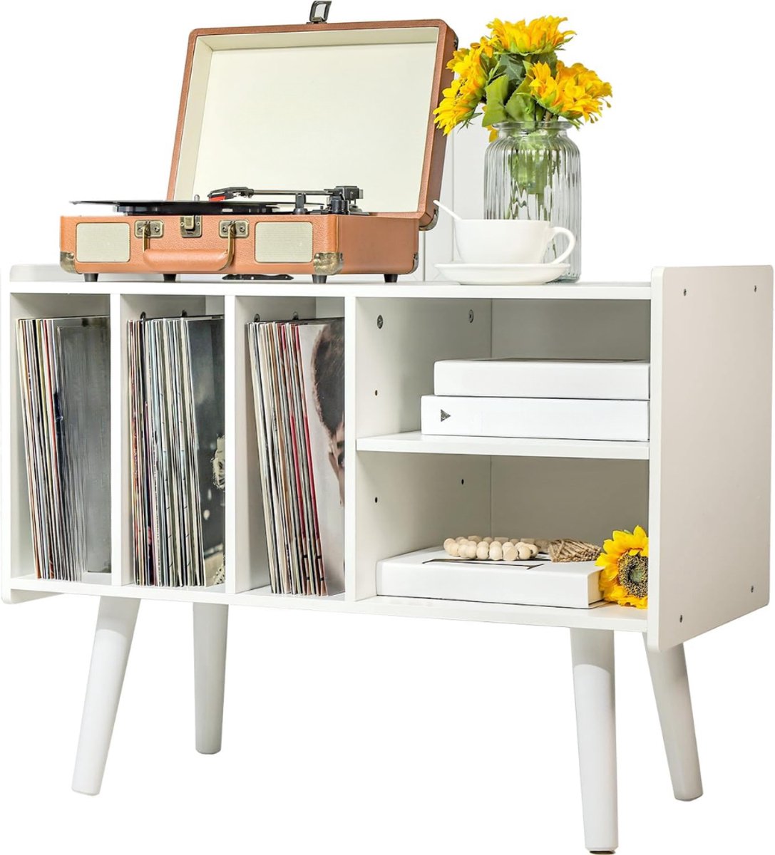 SNJY® Platenspeler Meubel - Platenspeler Kast - LP Houder - Platenhouder - 40D x 80B x 68H cm - Wit
