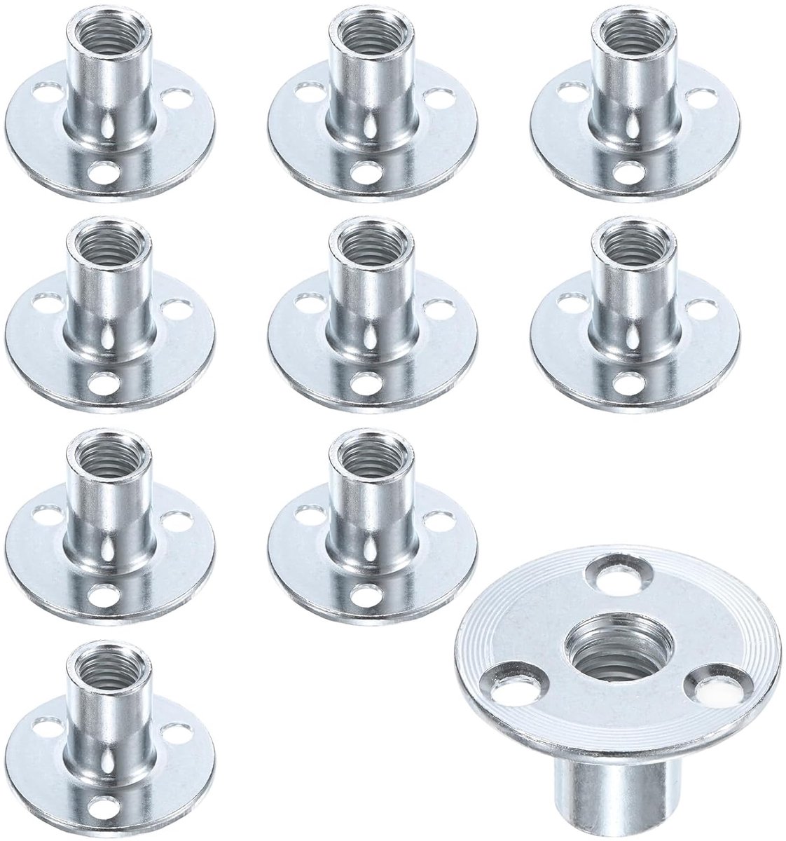 T-moeren Verzinkt Koolstofstaal Tee Moer 3-Gat Ronde Base Weld Noten Door Gat Meubels Hardware Flens Insert Vrouwelijke Draad Zilver