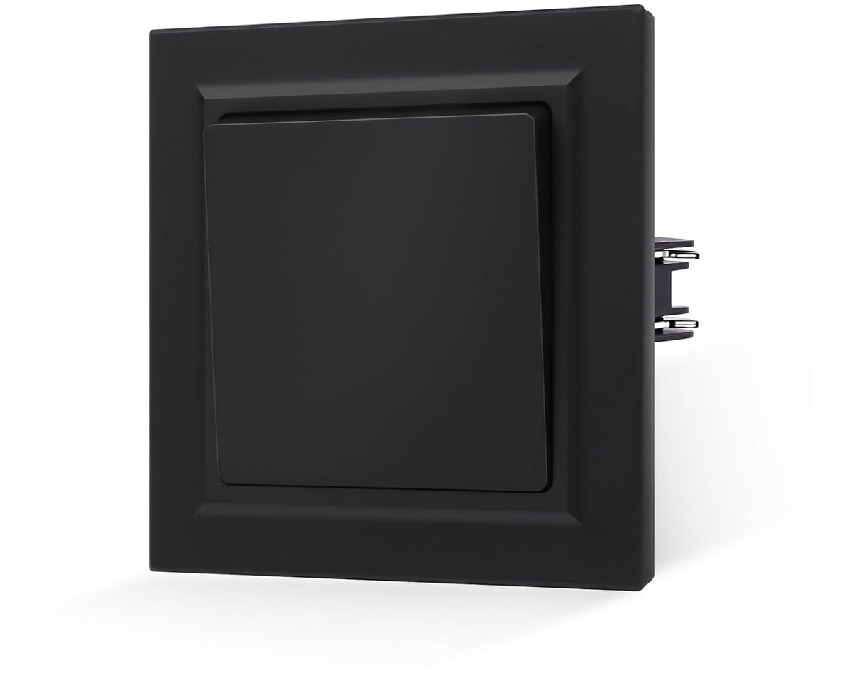 Lichtschakelaar, zwart, tuimelschakelaar, glad huidgevoel, met steekklem, 1-voudig, 1-weg, inbouwknop, schakelaar, wandschakelaar, 10 amp, 250 V