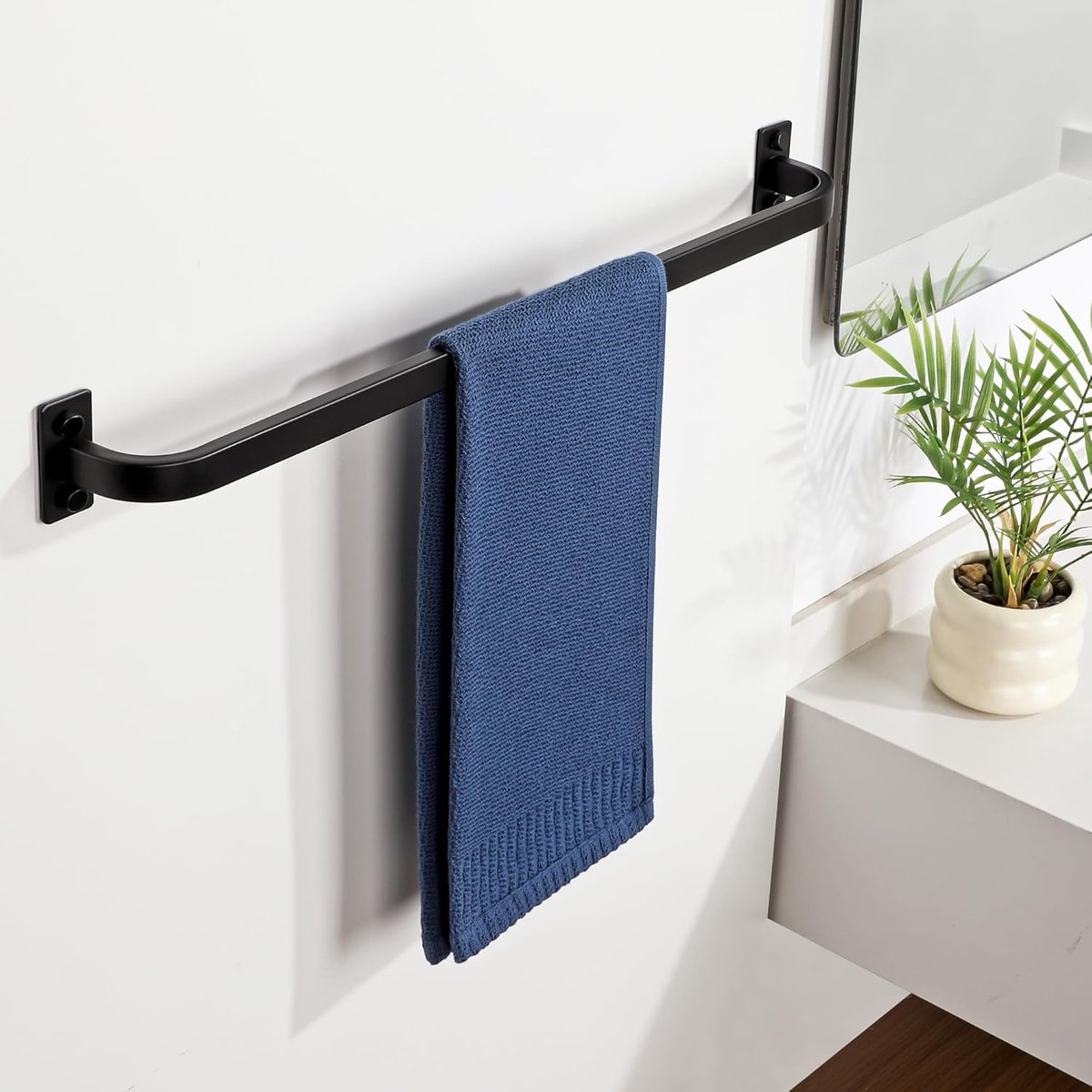 Zwarte Handdoekenrek Wandgemonteerd, 55CM Handdoekhouder, SUS304 Roestvrij Staal Enkele Handdoekstang voor Badkamer Keuken Thuis