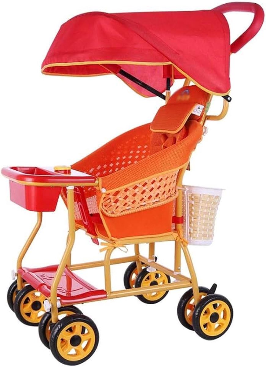 Kinderwagen buggy Kinderwagen Rattan Kinderwagen bamboe en rotan Vier wielen Sitting Summer Rattan Trolley dreumeszitting wandelwagen wandelwagen (Color : B)