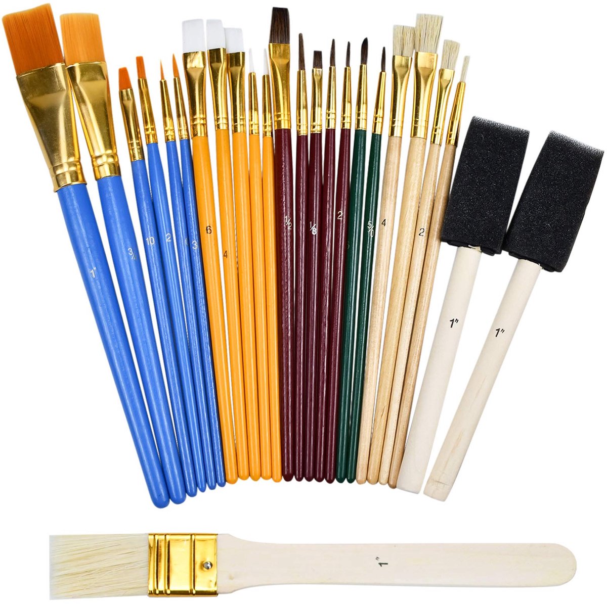 Acrylkwasten, schuimpeiland, acrylkwast, waaierkwast, platte kwast, aquarelkwast, kunstenaarskwast, voor acryl, olie, waterverf, beginners, kinderen en schilderijliefhebbers