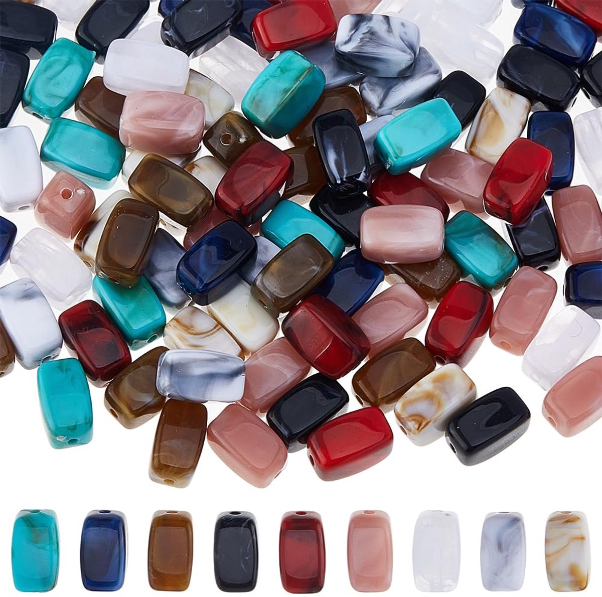 135Pcs 9 Kleuren Imitatie Edelsteen Kralen Bulk Grote Acryl Kralen 13x7.5x7.5mm Cuboid Losse Spacer Kraal Kleurrijke Rechthoek Kraal Voor Ketting Armband Oorbel DIY Sieraden Maken