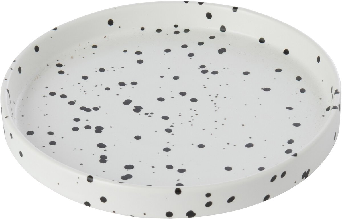 J-Line Bord met stippen - steengoed - wit/zwart - small - set van 6