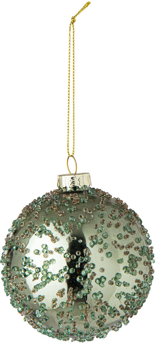 J-Line Kerstbal met parels - glas - mintgroen - set van 24