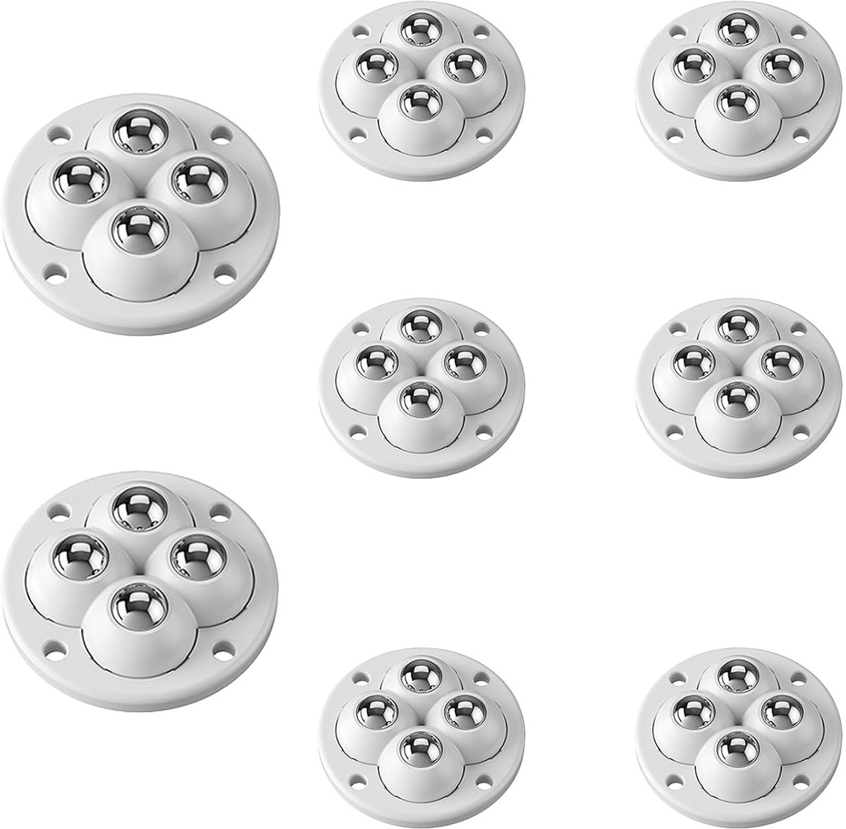 8 stuks kogelwielen, zware belasting, meubelwielen, platte set, wit, 8 stuks (1 stuk)