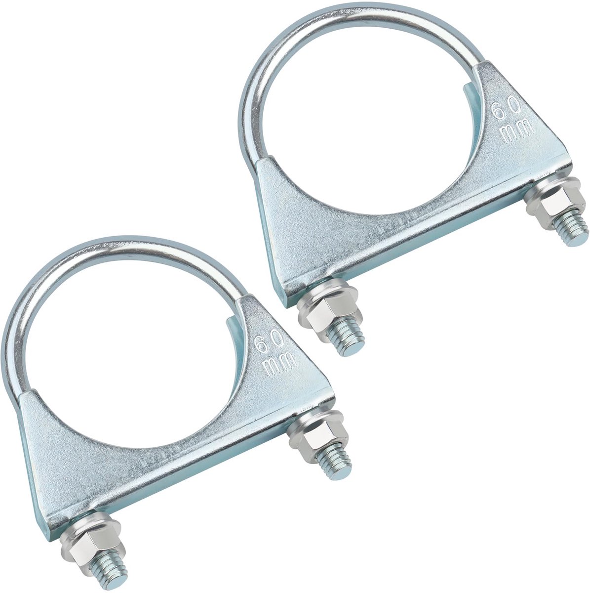 Pakket van 2 boogklemmen, 60 mm uitlaatklemmen, verzinkte stalen buisklemmen, ronde buisklem met moerplaat, U-bout voor pijpverbindingen