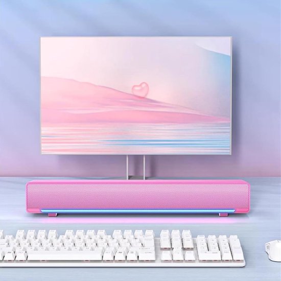 Soundbar PC - Mini speaker - Film en muziek - 3D stereo geluid - 32 cm - Roze — afbeelding 5