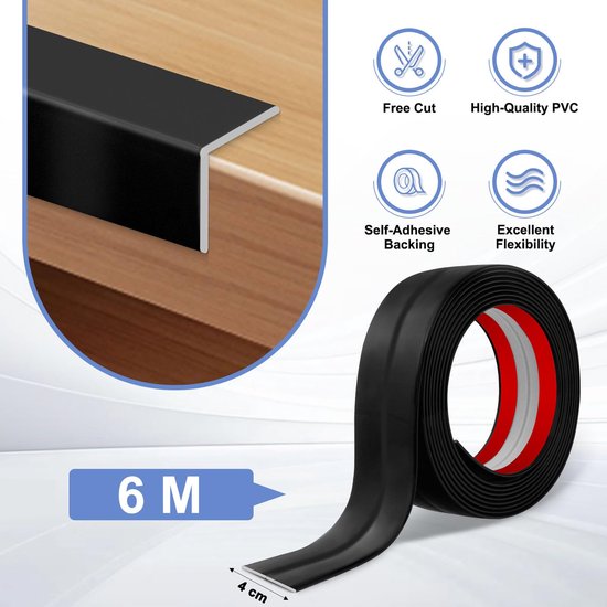 hoekprofie PVC kunststof hoek trim flexibele zelfklevende strips voor tegel plafond randen en hoeken (Glanzend Zwart, 4cm × 6m) — afbeelding 5