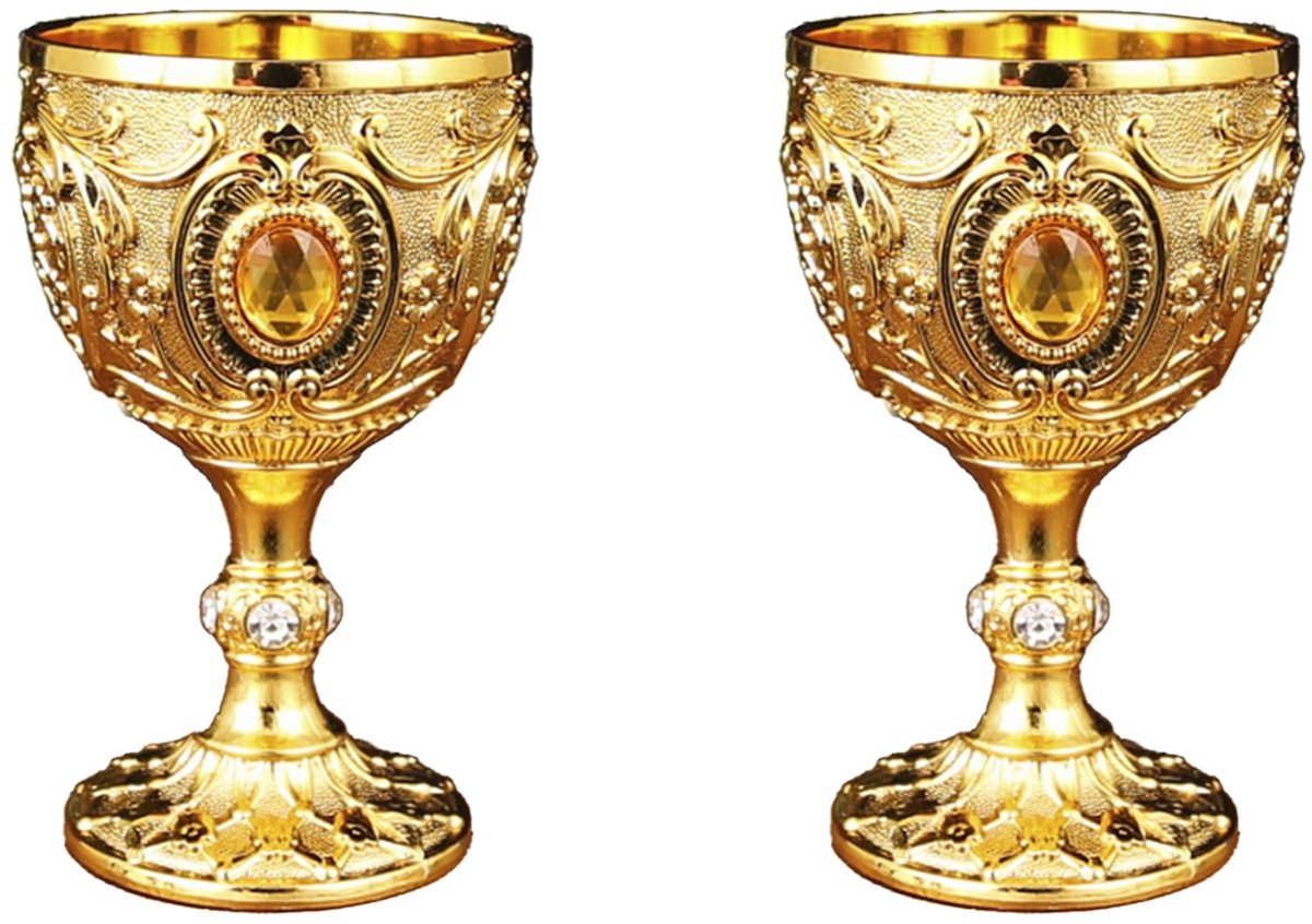 2-pack Koninklijke Kelk, Decoratief Wijnglas met Handreliëf, Vintage Beker, Geeft Elke Gelegenheid een Vintage Tintje