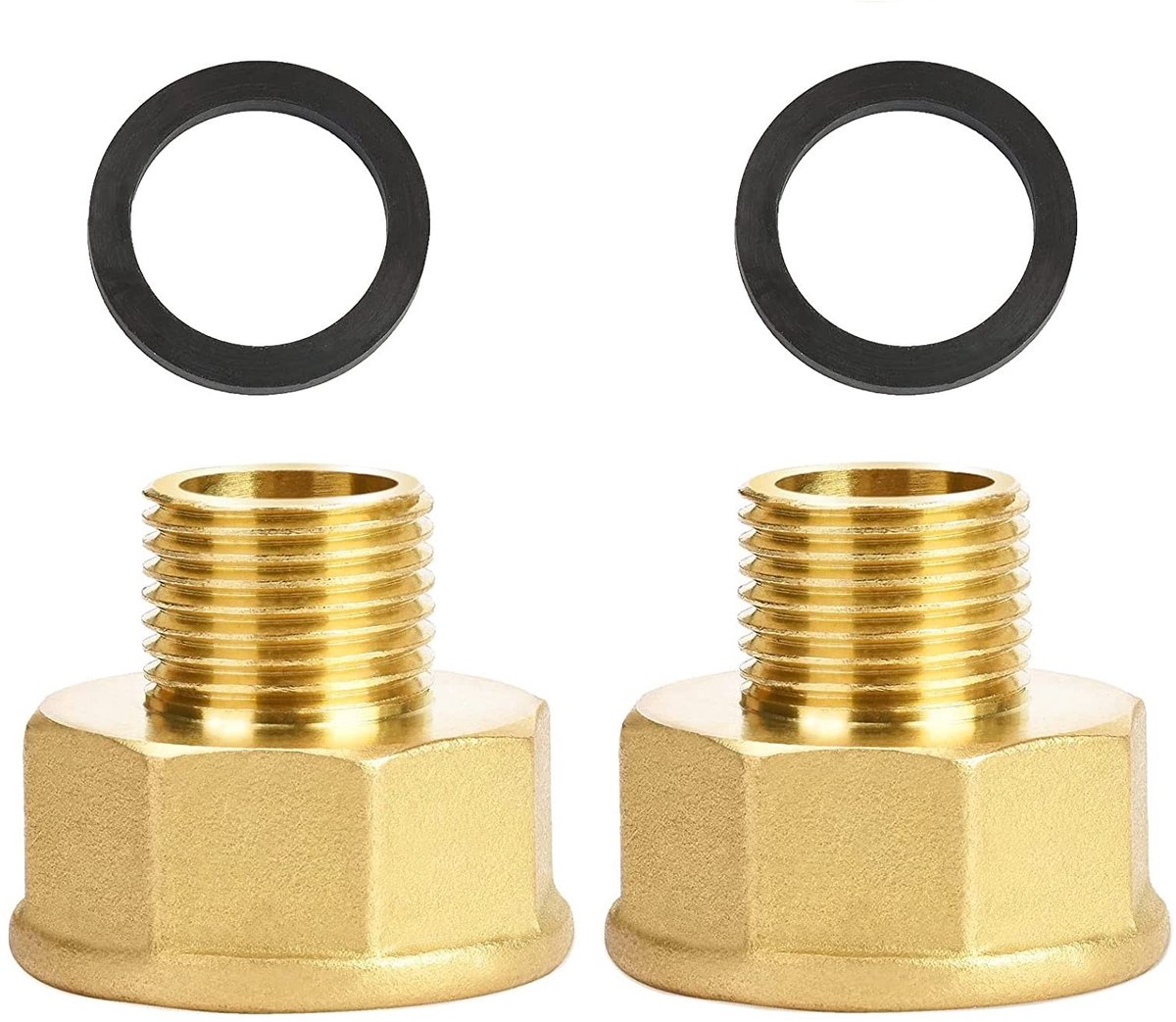 1/2 naar 1 inch van messing, 2 stuks verloopverlenging met afdichtring, Buisverbindingen: Geschikt voor Keuken, Tuinirrigatie, Industriële Transport, Waterleiding & Afvoer