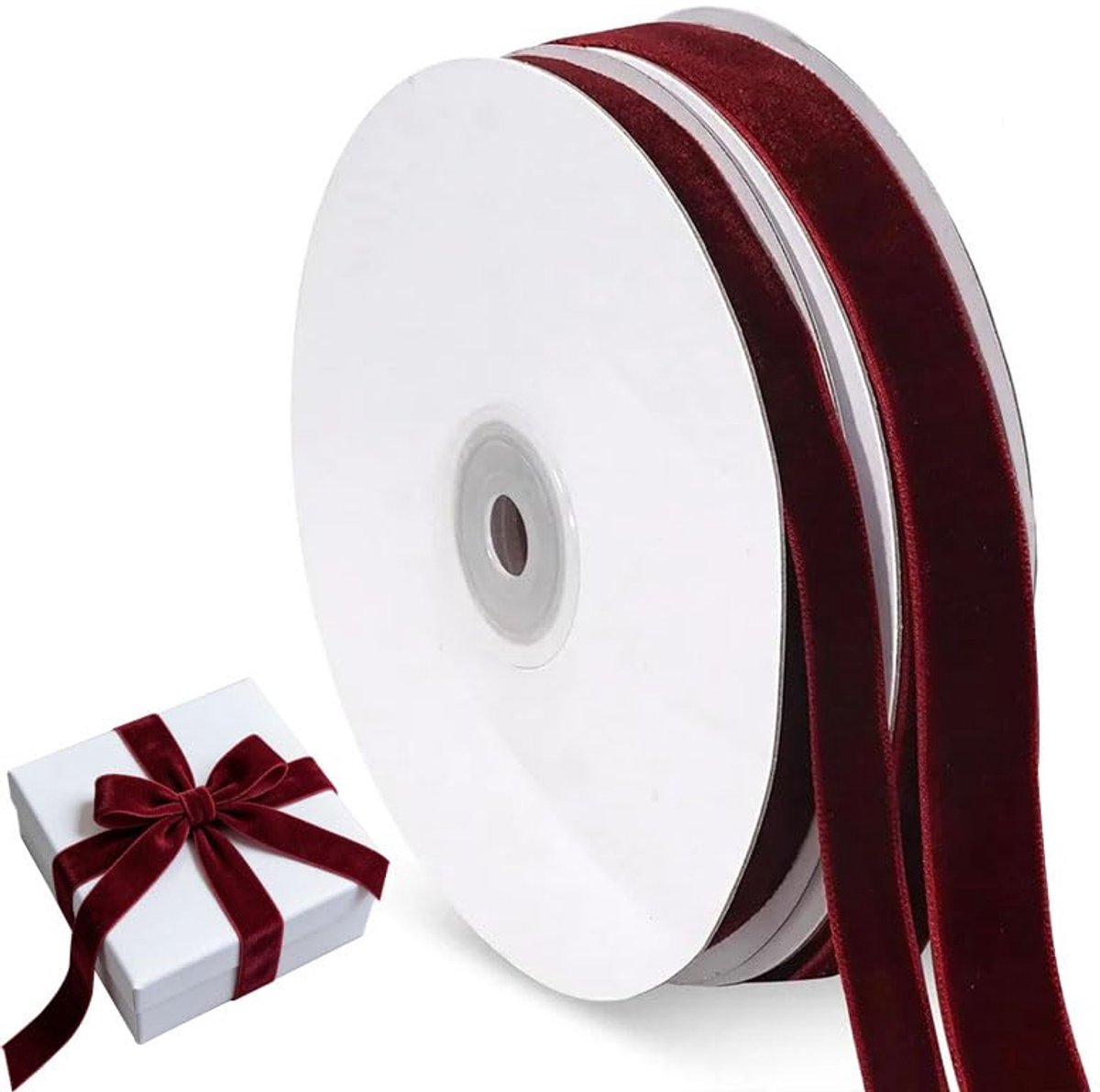 Dubbelzijdig donkerrood fluwelen lint voor geschenkverpakkingen, 10 mm x 18 m dik, smal kerstlint voor kerstboomdecoratie, haarstrikken, knutselen