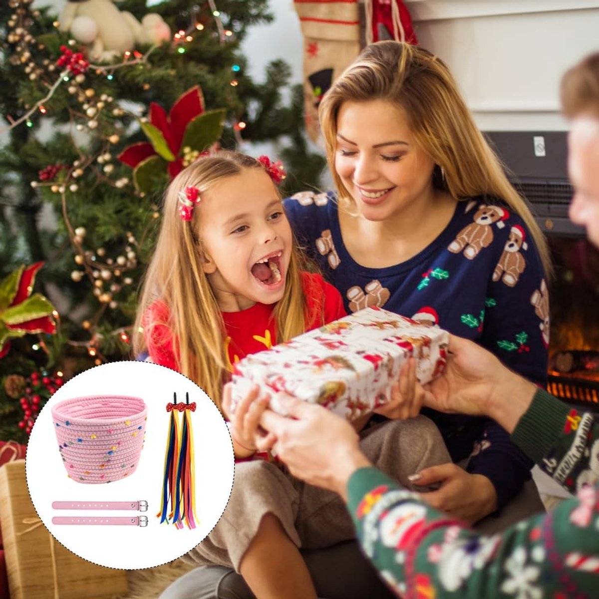 Kinder Fietsmand - Meisjes Mand - Spullen Vervoeren - Inclusief Stuurstreamers - 22.5 x 16.5 cm - Roze