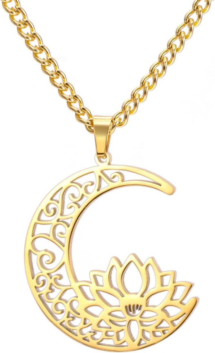 Bloemenketting Lotus hanger bloem halsketting vrouwen Lotus halsketting maanketting hanger yoga sieraden genezer amulet roestvrij staal Boeddha Yoga halsketting