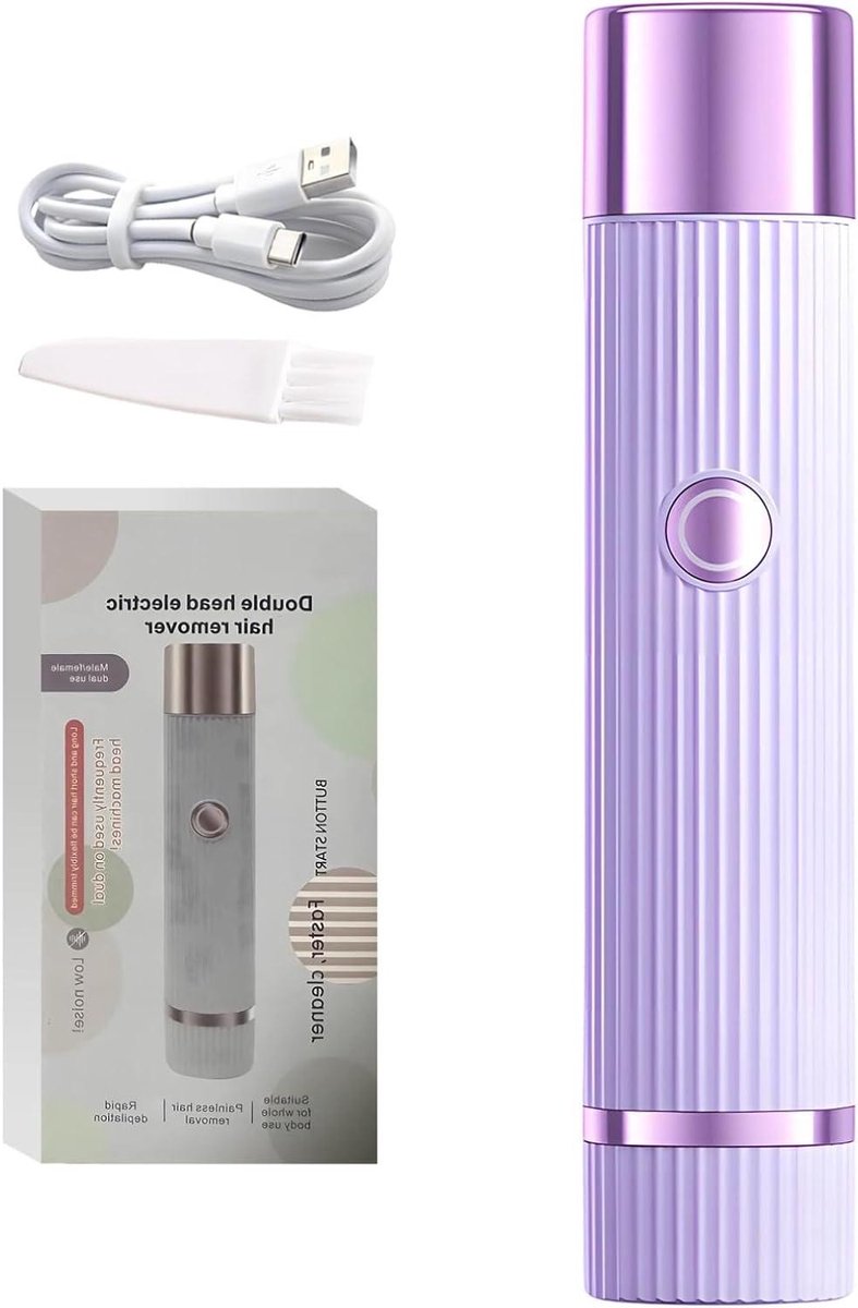 Elektrisch scheerapparaat - Ontharingsapparaat dames - Snel ontharen - Dubbele kop - 18 cm - Roze paars