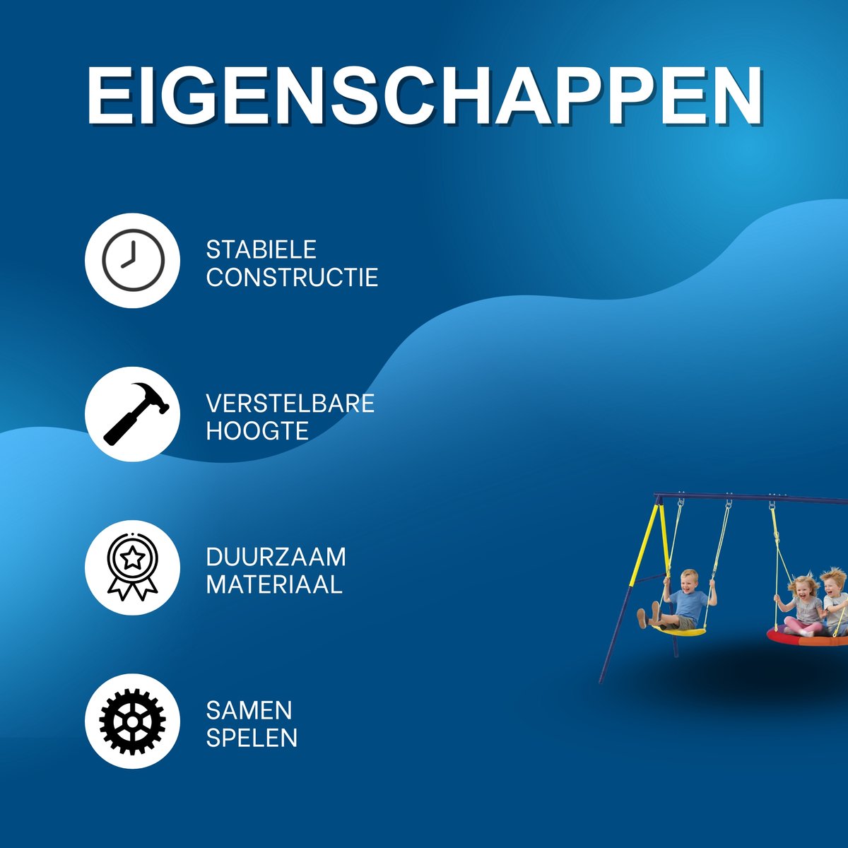 Schommelset met Nestschommel – Schommelframe met Bandenschommel en Verstelbare Touwen – Buitenspeeltoestel voor Kinderen – Multicolor