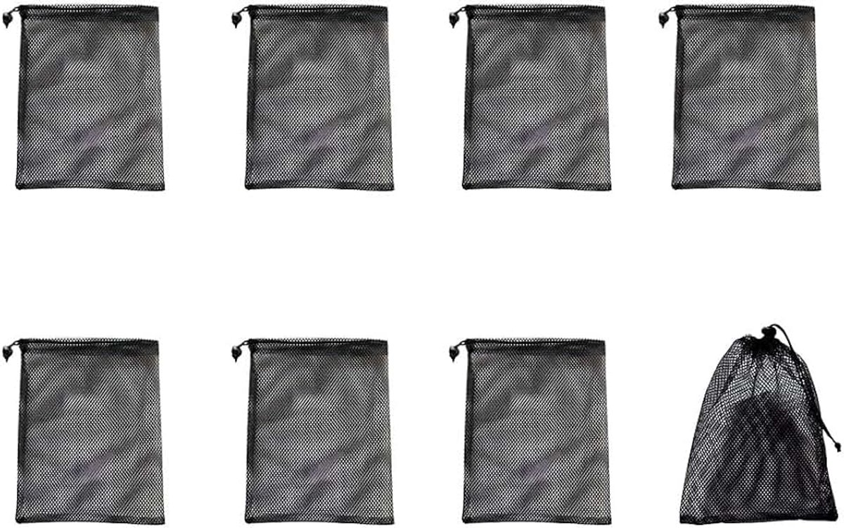 Vijverpomp-afsluitzak met trekkoord, vijvervijvervijverfilter-nettas, huishoudwaterpomp, vijverfilter-accessoires, 8 stuks (30 x 40 cm, zwart)