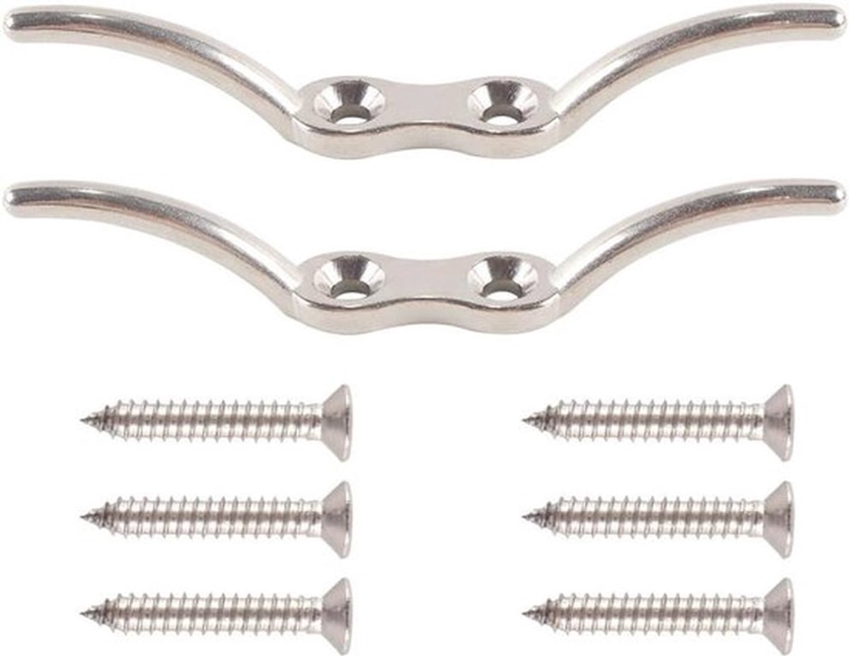 Ophanghaak - 2-pack - Robuust - Verzinkt - Touwbevestiging - Romeinse jaloeziekoord - Waslijn - Geschikt voor Buiten - Zilver.