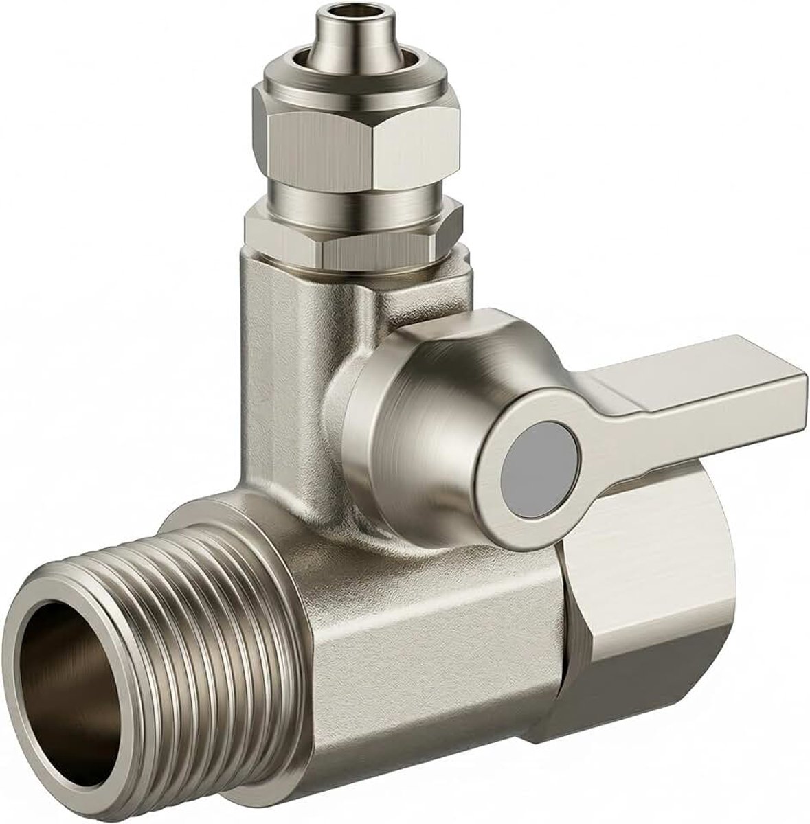 T-adapter 3/8 met geïntegreerde waterinlaat 5 cm, T-aansluiting voor watertoevoerkraan, aansluiting voor Amerikaanse koelkast en waterosmosekraan, massief messing lekvrij
