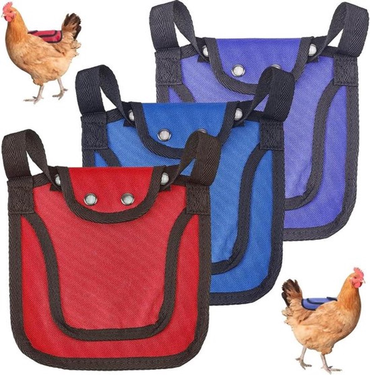Kippenzadels - Kippenschorten - 3 stuks - Verstelbare riem - Veerbescherming - Rug & zijkanten - Gevogeltebeschermers - Rood - Accessoires - Voor kippen - Geschikt voor gevogelte