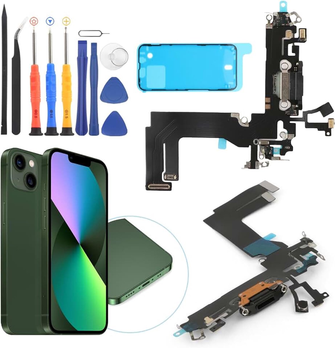 Connector voor iPhone 13 Mini oplaadaansluiting met flex-kabel, compatibel met iPhone 13 Mini A2399 A2176 A2398 2400 USB-oplaadpoort, accessoires, vervanging met reparatiegereedschap