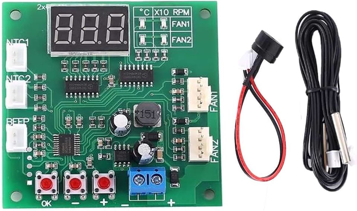 2-kanaals 4-draads PWM-stuurmodule, DC 12 V 24 V 48 V draadventilatortemperatuurregelaar, toerentalregelaar-displaymodule, voor PC-ventilator/alarm