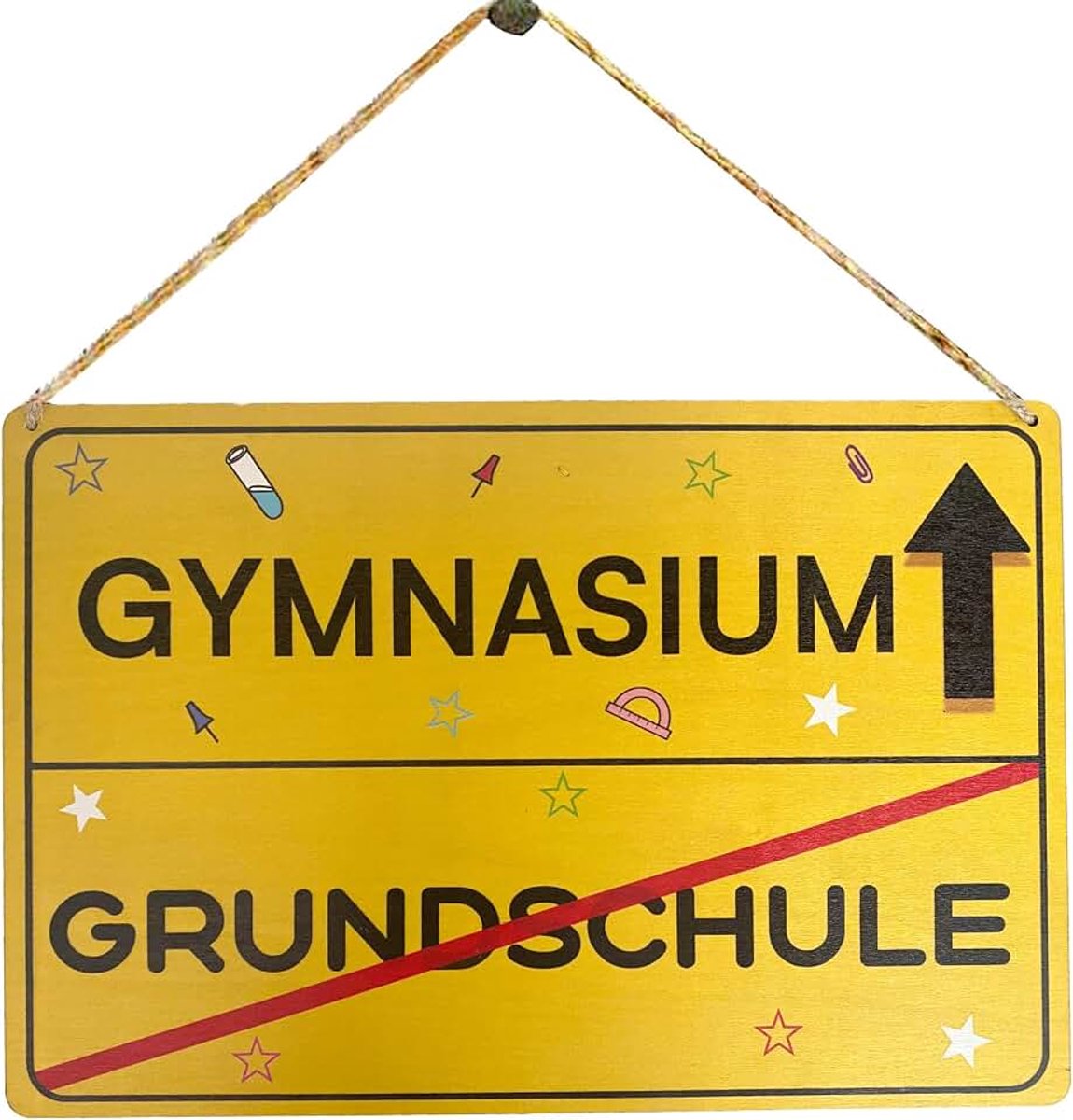 Plaatsbord voor de eerste schooldag van de basisschool naar het gymnasium, houten bord, 20 x 30 cm, voor de eerste schooldag, schoolstart, schoolverandering, cadeau voor jongens en meisjes