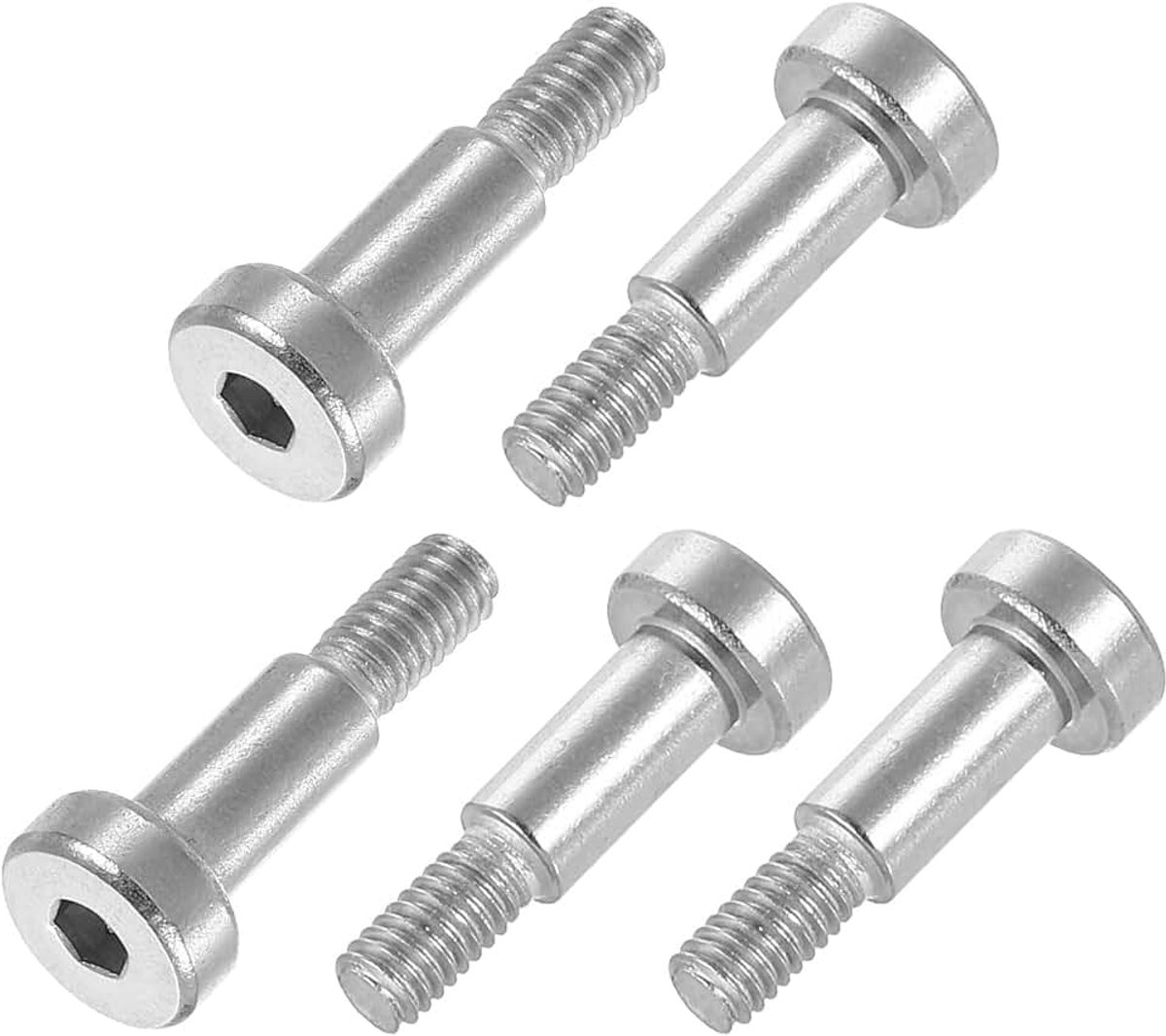 12 stuks 304 roestvrijstalen schouderbouten 5 mm schouderdiameter 10 mm schouderlengte M4 schroefdraad zeskant schouderbouten voor textiel-, hydraulische en spuitgietmachine-industrieën