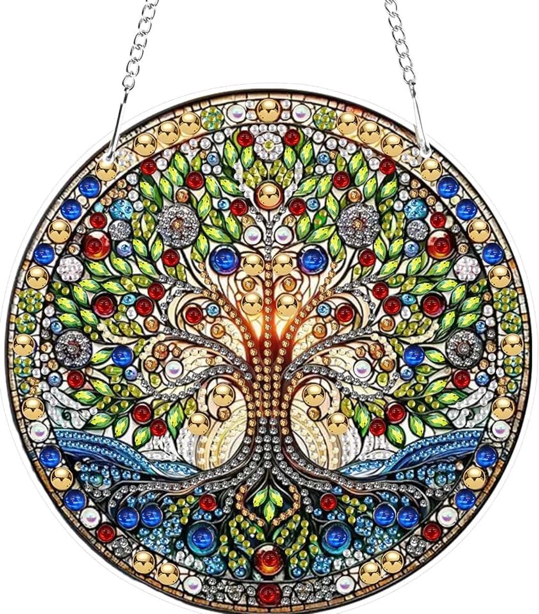 Levensboom diamond painting hanger, 5D boom, diamond painting, hangend ornament set kinderen volwassenen, speciaal gevormde hanger, diamond painting, afbeeldingen, windspel voor decoratie