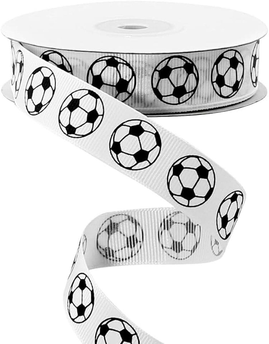Lint, 2 cm x 25 yards voetbal wit en zwart stof lint rol sport thema voetbal voor babyshower, geschenkverpakking, feestkransen, doe-het-zelf ambachten, naaien haarstrik clip gunsten
