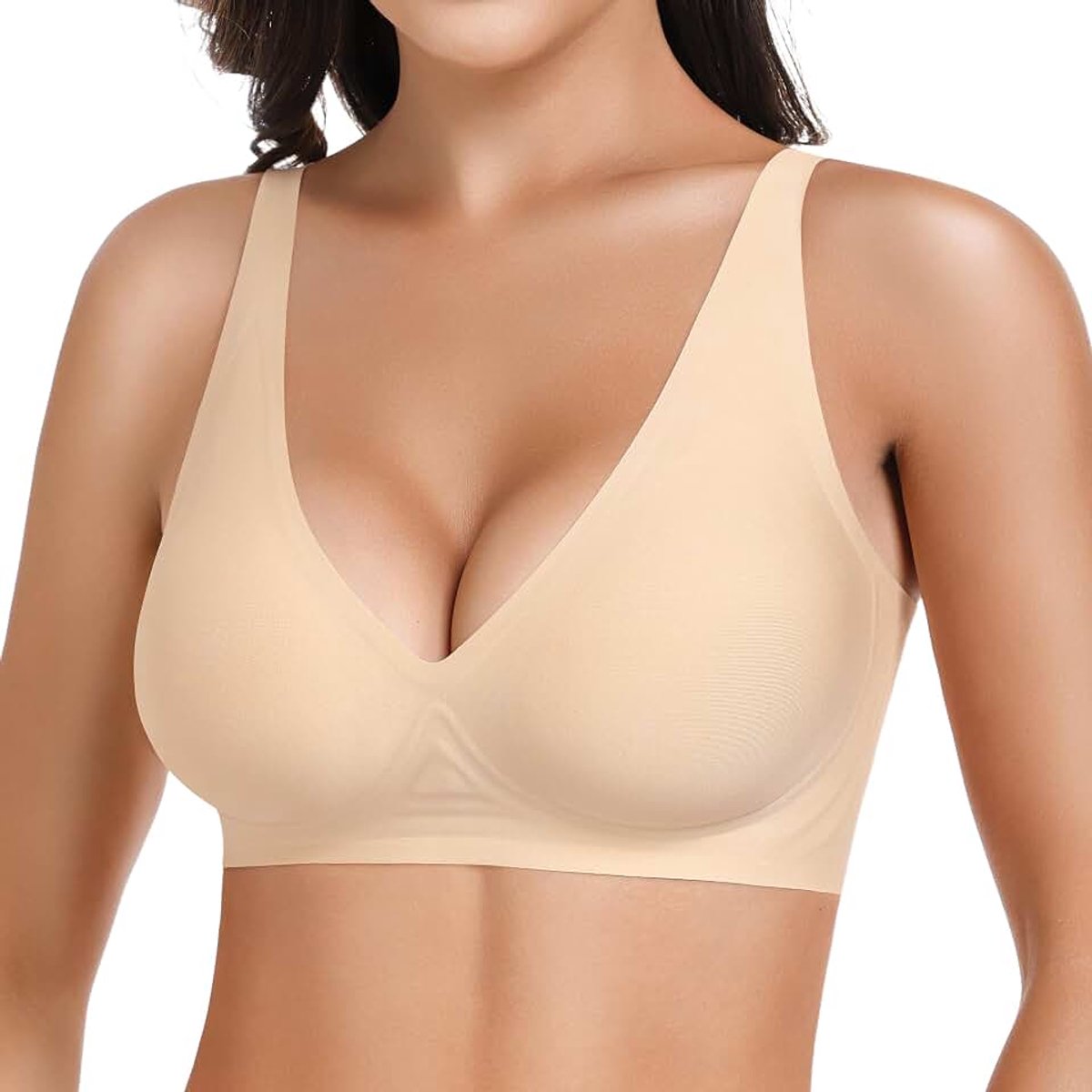 Naadloze beha voor dames, zonder beugel, V-hals, bralette, zachte push-up beha, gevoerd, klassieke bustier, T-shirts, beha, naadloze beha met extra beha-verlenging