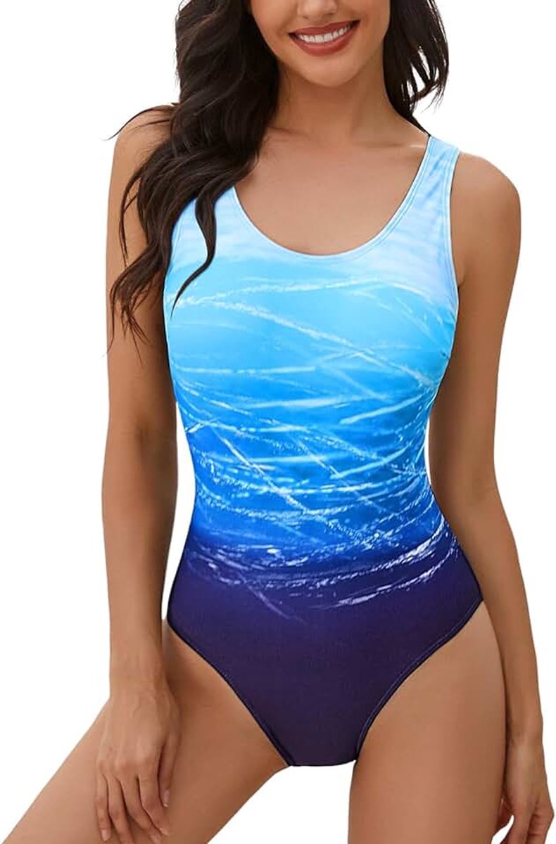 Badpak voor dames, buikweg-sportbadpak, rugvrij, eendelig badpak met U-hals, slim fit, badpak met cups