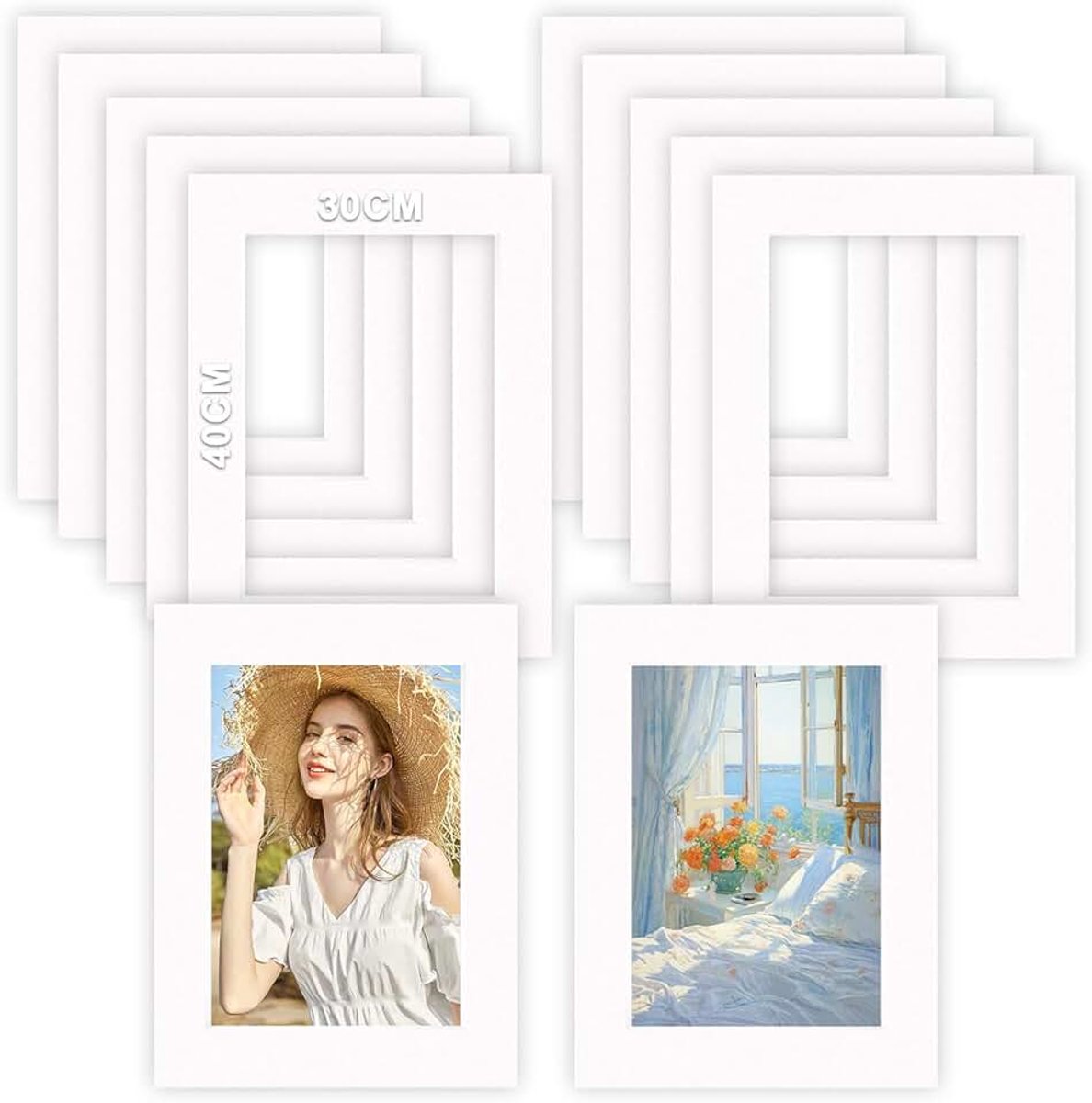 12 stuks passe-partout 30x40 cm buitenafmetingen – 1,5 mm dik – Passe-partout voor uw foto's en afbeeldingen voor foto's, ansichtkaarten – Presentatie & bescherming
