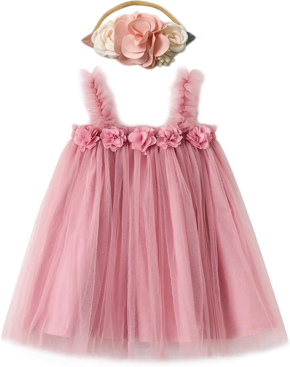 Meisjesjurk, tule, babyjurk, tutu, prinses met haarband, jurken voor verjaardagsfeest, smash, fotografie, taartkleding