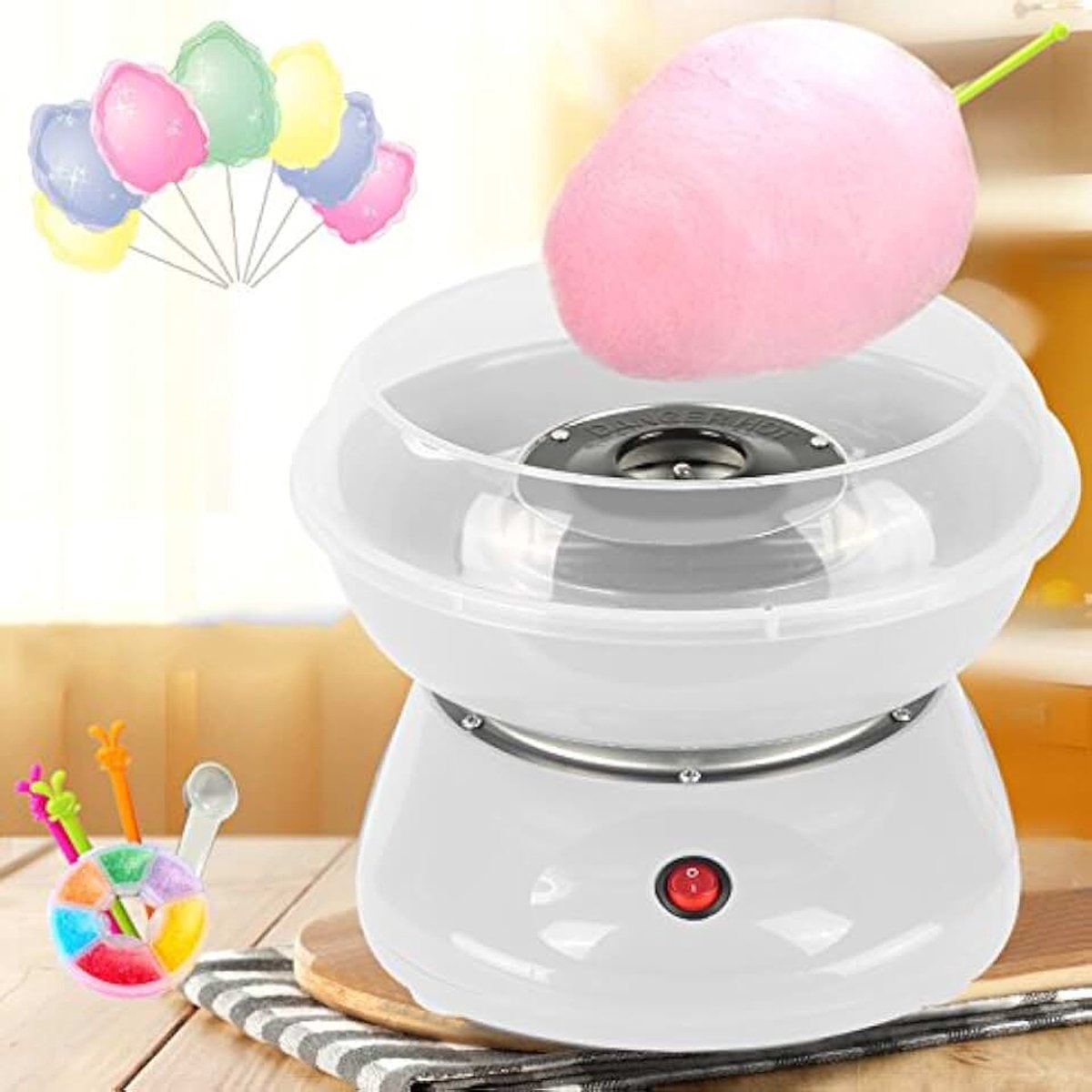 Suikerspinmachine, Cotton Candy Machine, Snoepmachine van katoen, elektrische Candy Floss Maker 450 W, met accessoires voor verjaardag, verschillende feesten. Afmetingen: 27 x 26 x 18 cm (wit)