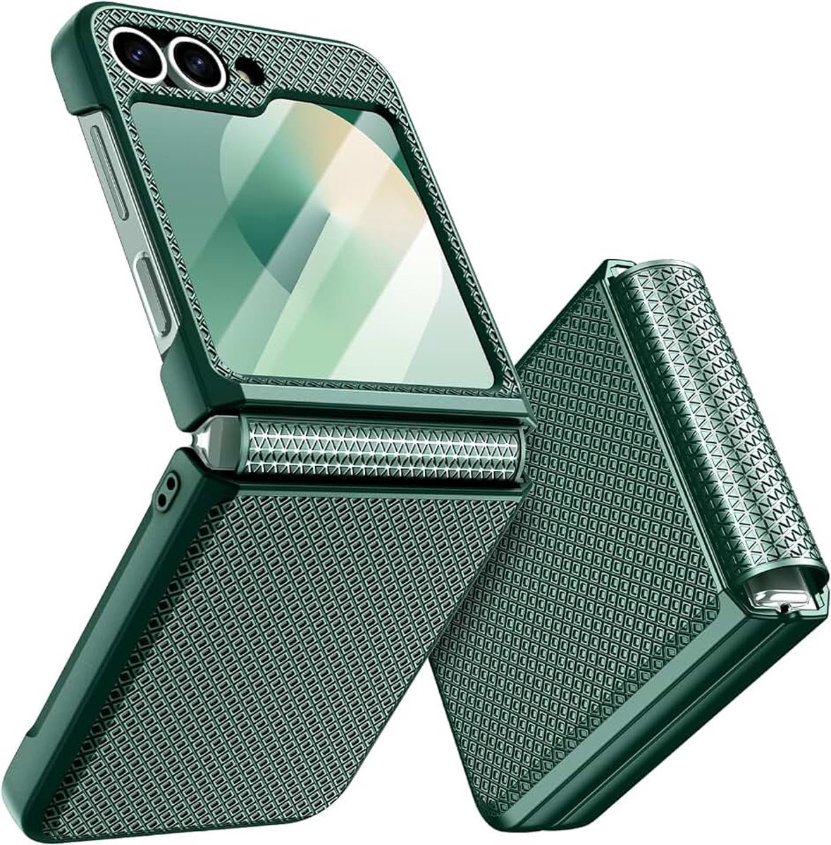 Hoesje voor Samsung Galaxy Z Flip 6/Flip 7 FE [Niet voor Flip 7] met schermbeschermer en scharnierbescherming, slanke pasvorm stijlvolle textuur, antislip, hard, schokbestendig beschermhoesje