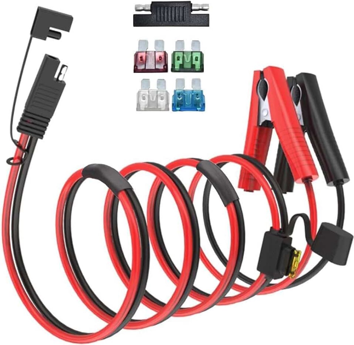 10AWG 10FT SAE-connectoren, batterij alligator krokodil naar SAE, SAE Quick Release Adapter naar Alligator Clips Quick Disconnect kabel, met 5 zekeringen, voor zonnepaneel auto's,