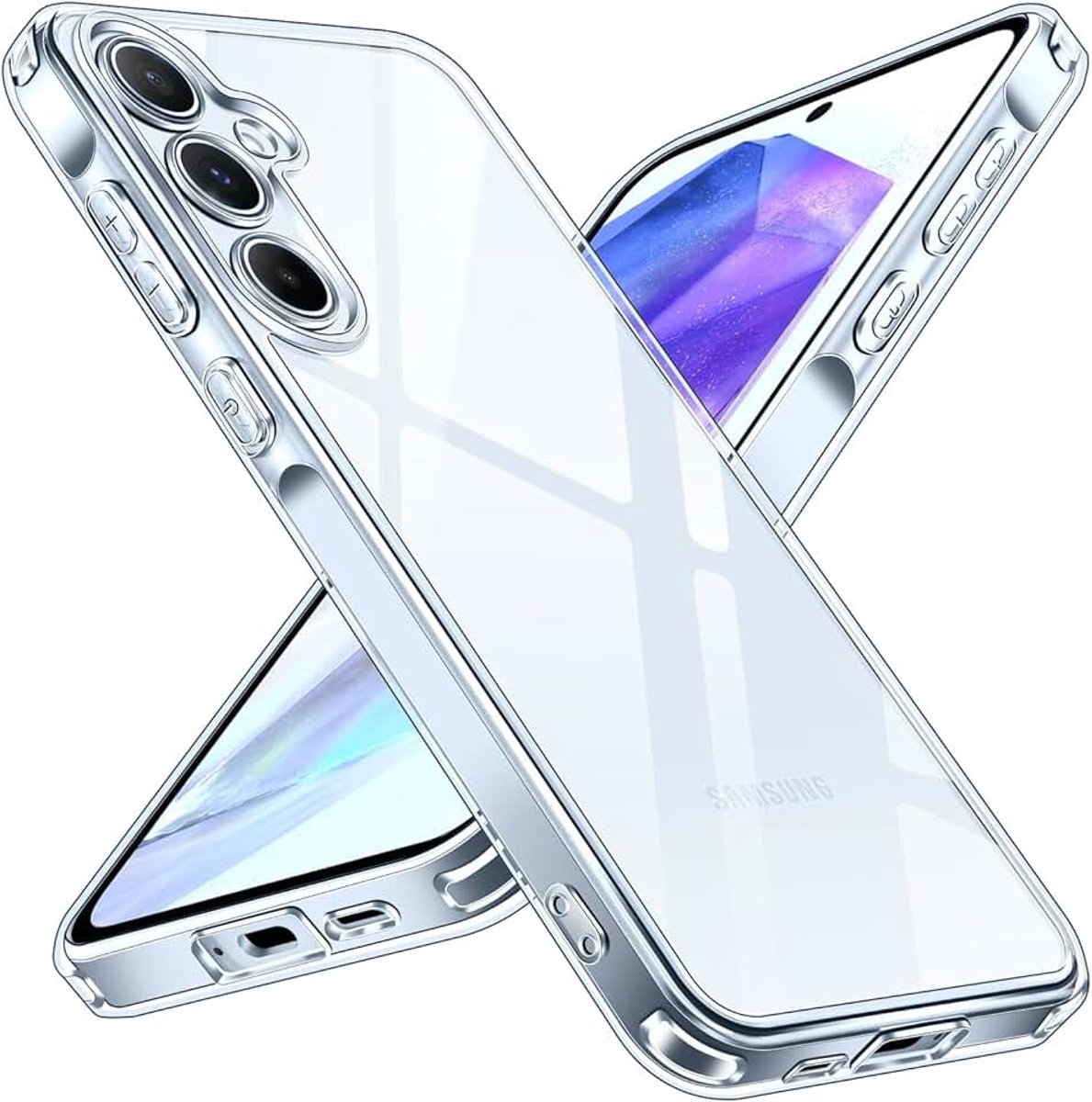 Ivoler Transparante bumperhoes voor Samsung Galaxy A55 5G, schokabsorberend, militaire bescherming, krasbestendig, vergeelt niet, kristalhelder