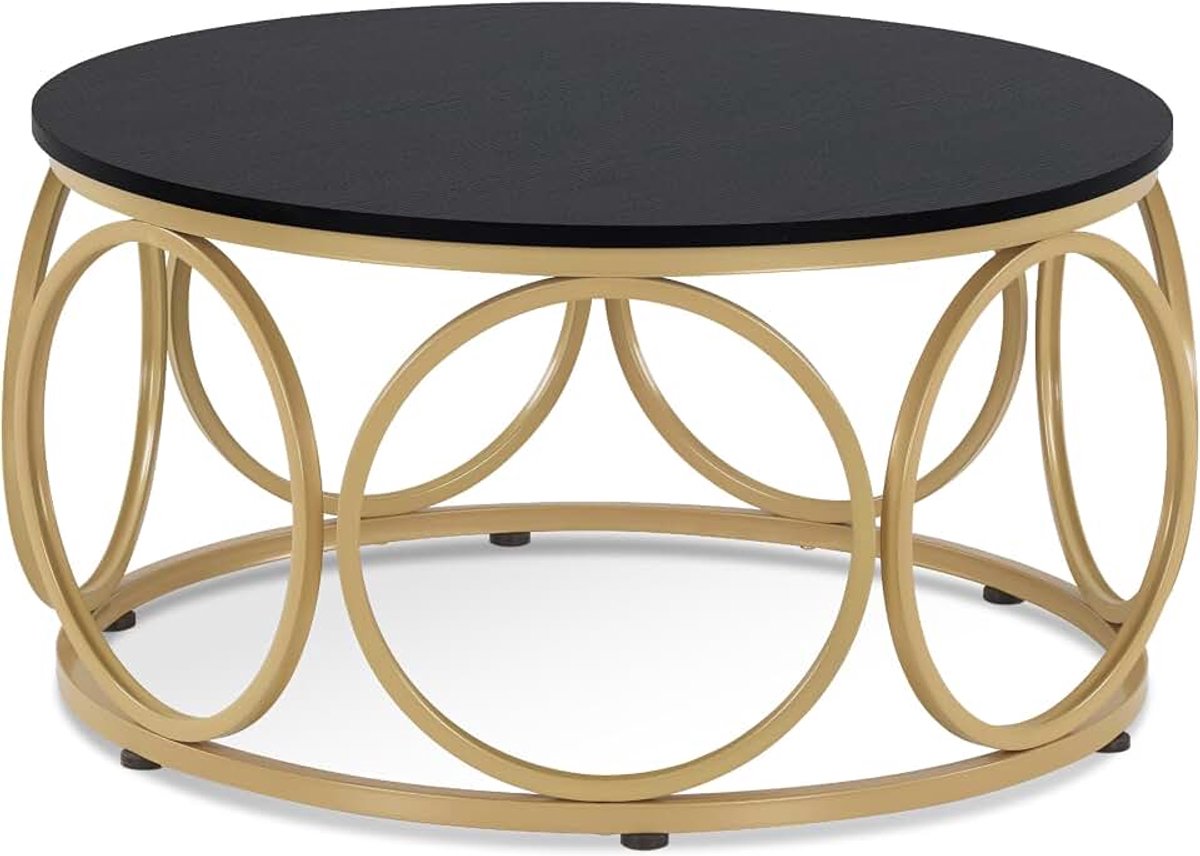 MCombo Salontafel rond hout, moderne banktafel, kleine koffietafel, metalen frame, bijzettafel voor woonkamer, diameter 80 cm, 2102