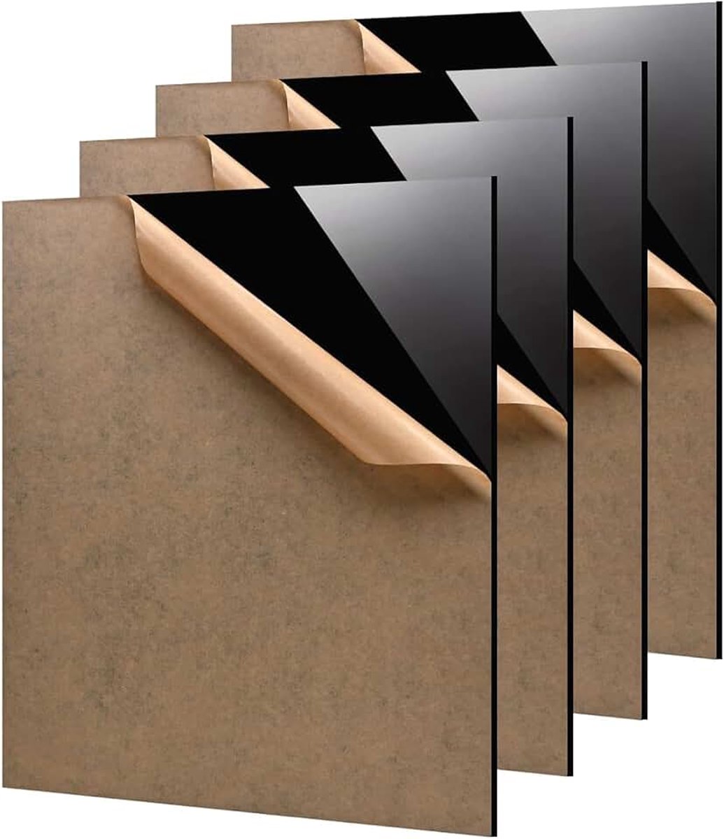 4 stuks zwarte acrylglasplaat, 300 x 300 x 3 ± 0,5 mm, acrylglasplaat, acrylglasplaat met beschermfolie, acrylkunststof plaat voor borden, doe-het-zelf, display, schilderij