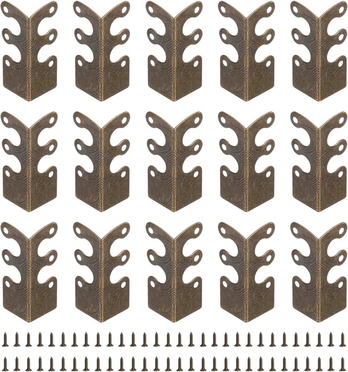 15 stuks hoekbeschermers voor plinten, hoekbescherming voor plinten, decoratief, van metaal, vintage, met schroeven, voor bescherming van meubelranden en plinten, brons