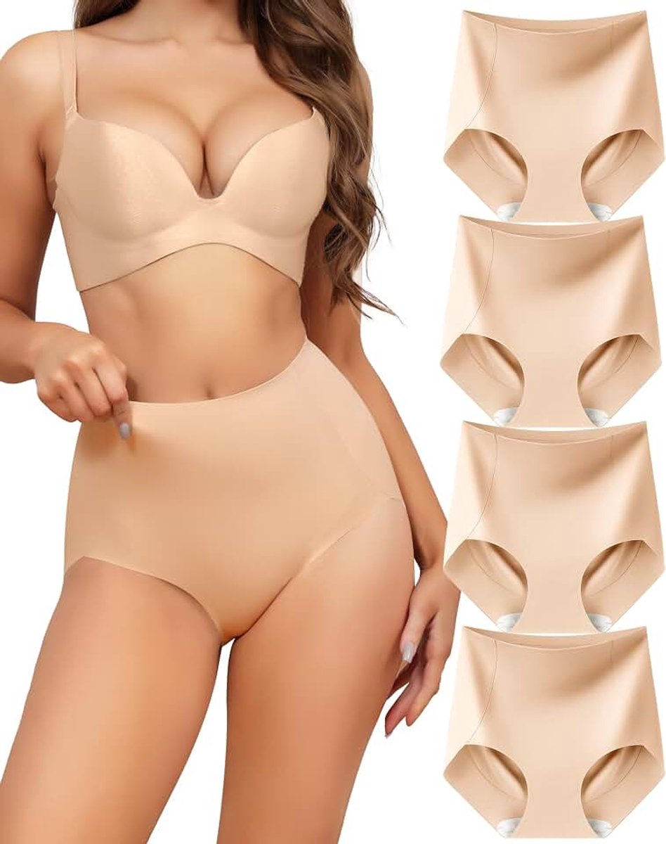 Shapewear Buikweg-onderbroek voor dames, hoge taille, naadloos, figuurvormende tailleslip, ademend, hoge taille, ondergoed voor vrouwen, verpakking van 4 stuks, S-XXL