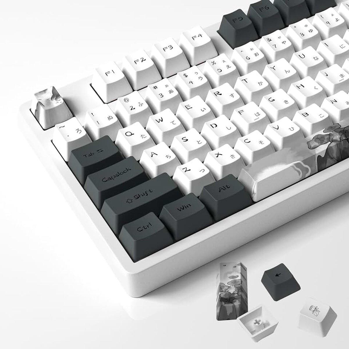Inkt Lotus-toetsdoppen, Set van 140 PBT OEM-profiel Toetsdoppen, Kleurstofsublimatie, ANSI/ISO-indeling Met Japans Lettertype, Geschikt Voor Gaming-Toetsenbord