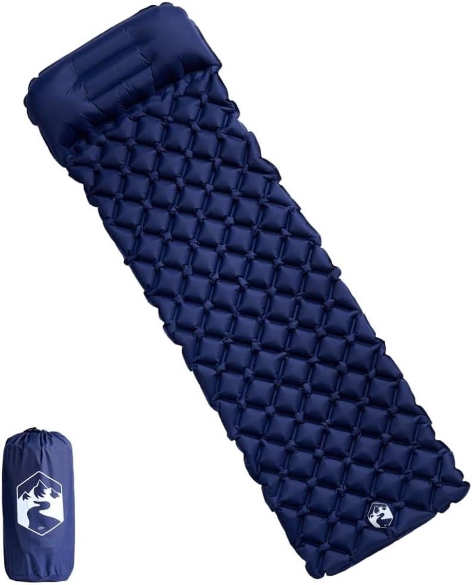 Kampeermatras met kussen - Slaapmat opblaasbaar - Outdoor slapen - Zelfopblazend en waterdicht - 188 x 625 cm - Marineblauw