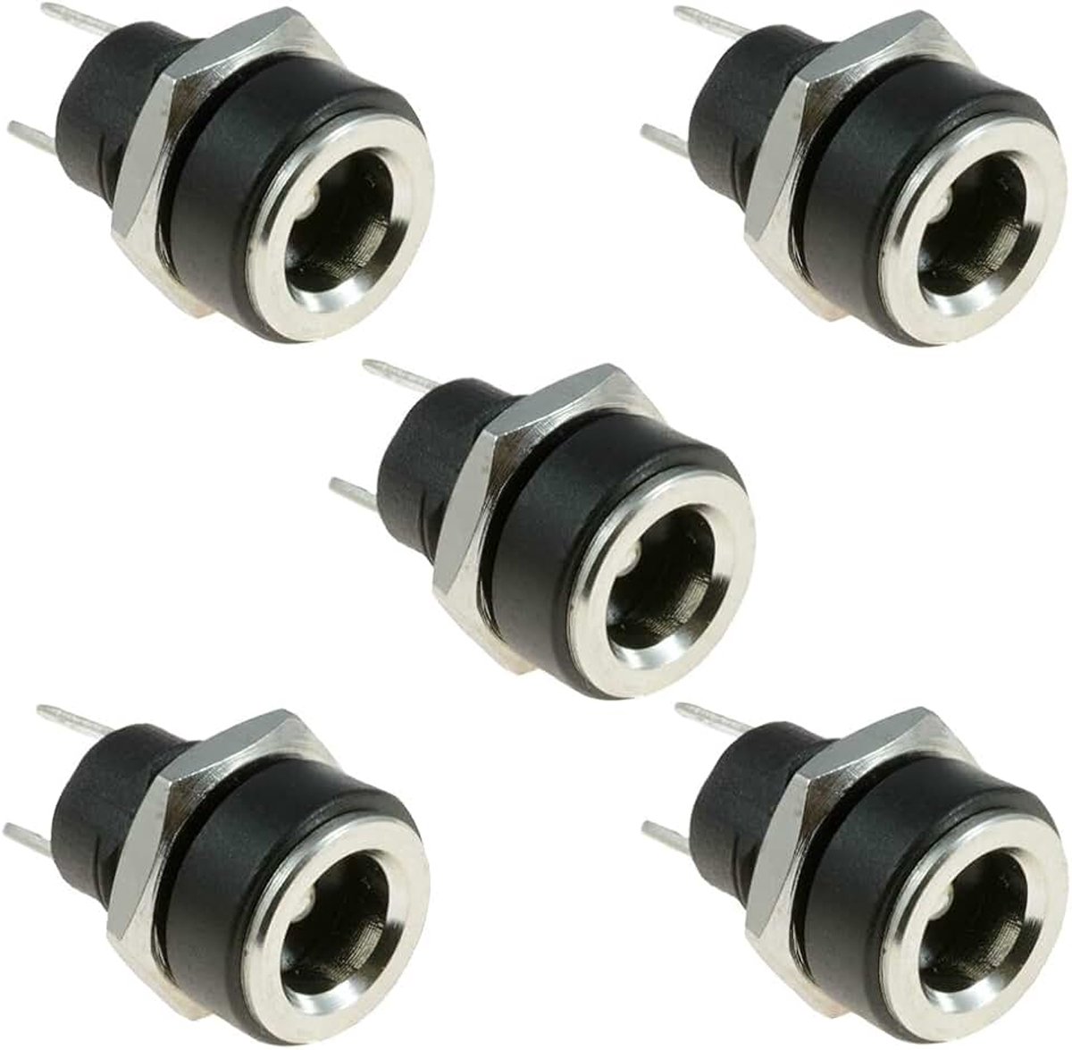5,5 mm x 2,1 mm DC-voedingsstekkerbus 2-polig Type vrouwelijk Paneelmontage Connector Zwart 5 stuks 3A DC-stekker Laadvoeding Plugadapter Met draadmoer