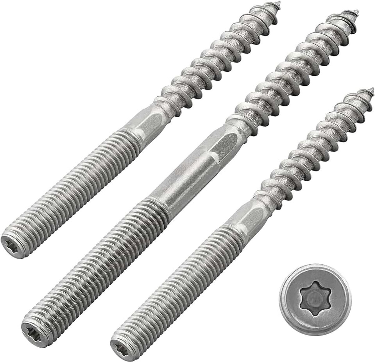 Stockschroeven met Torx-aandrijving (TX) | met zeskant middelste deel | roestvrij staal A2 / V2A | dubbeldraadse schroeven | schroefstiften | houtschroeven (M8 x 120 mm, 10 stuks)