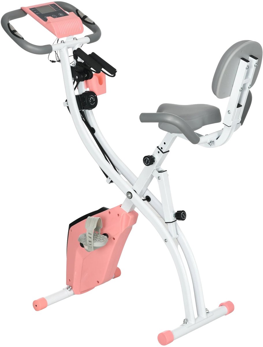 Opvouwbare X-Bike Hometrainer – Exercise Bike met LCD Display – Fietstrainer voor Thuis Fitness en Cardio – Roze