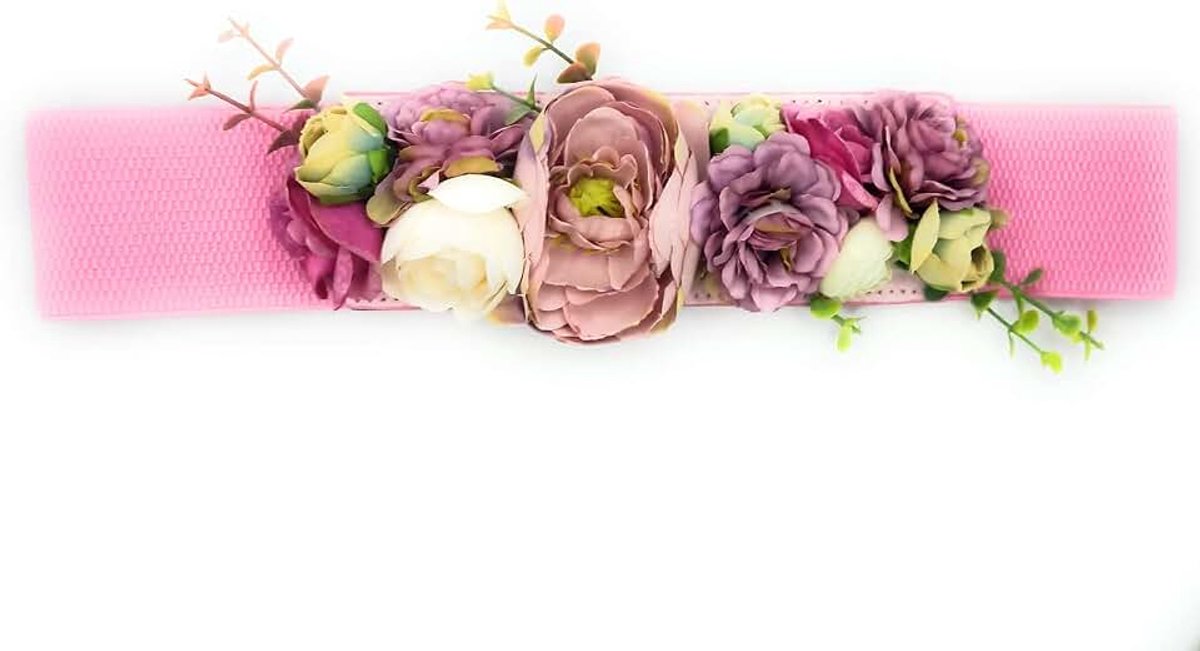 Bloemenriem voor feestjurken voor dames, elastische riem met kunstbloemen, roze pioenroos, oudroze, hasta talla 40