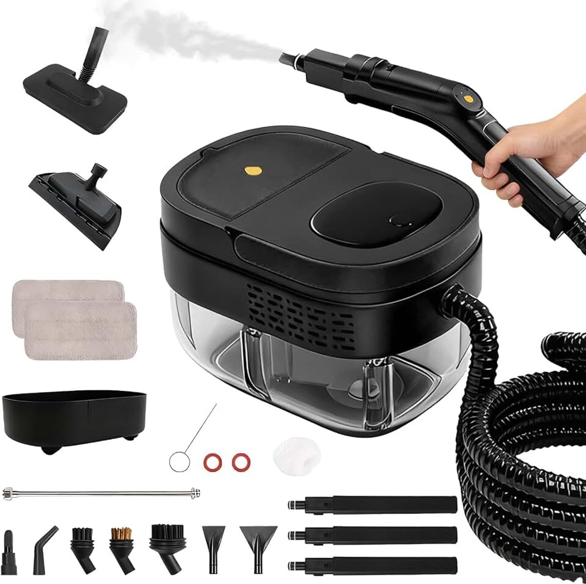 Stoomreiniger, 2500 W stoomreiniger, handapparaat met 17 accessoires, 10 seconden opwarmtijd, 1,6 l watertank, 4 bar stoomdruk, draagbare stoomreiniger voor vloer, keuken, ramen, badkamer, auto