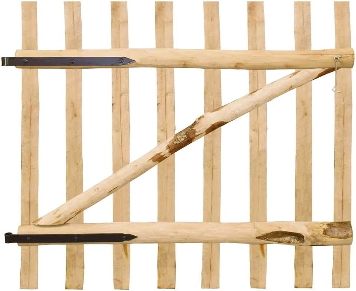 Hekpoort, enkele poort, tuinpoort, omheiningpoort, enkele tuindeur, poort, hek, tuindeur, hek, houten poort, tuinpoort, 100 x 90 cm (l x h), voor tuin, toegang of terras, hazelnoothout